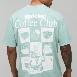 Vintage Wash Green Oversized Matcha Club Print T-Shirt