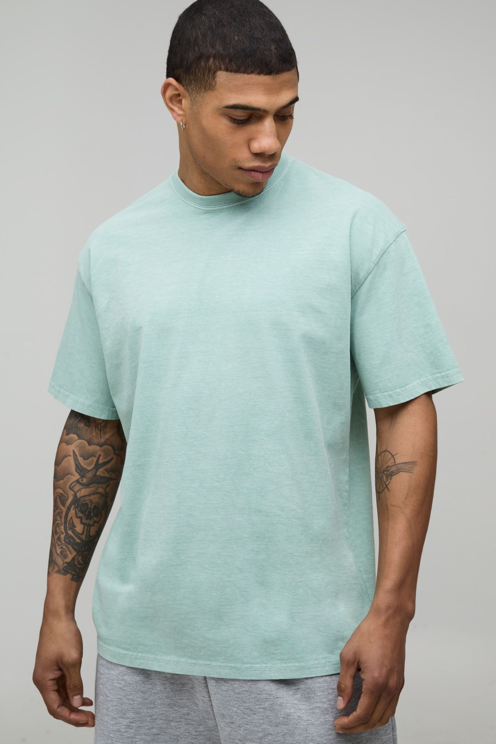 Vintage Wash Green Oversized Matcha Club Print T-Shirt - Image 3