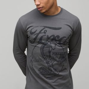Relaxed Fit Ford Mustang License Printed Long Sleeve T-Shirt