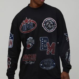 Oversized Extended Neck Graphic American Football Printed T-Shirt