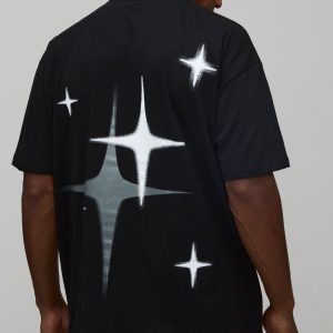 Oversized Man Star Spray Printed T-Shirt