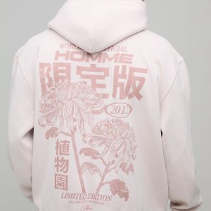 Oversized Floral Graphic Printed Washed Hoodie