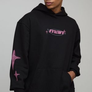 Oversized Man Star Puff Printed Hoodie
