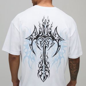 Oversized Cross Tattoo Printed T-Shirt