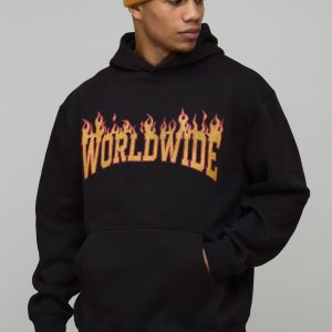 Oversized Worldwide Flame Printed Hoodie