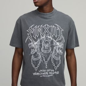 Oversized Graphic Dog Printed Washed T-Shirt