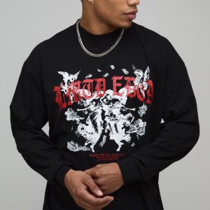 Oversized Limited Edition Gothic Printed Long Sleeve T-Shirt