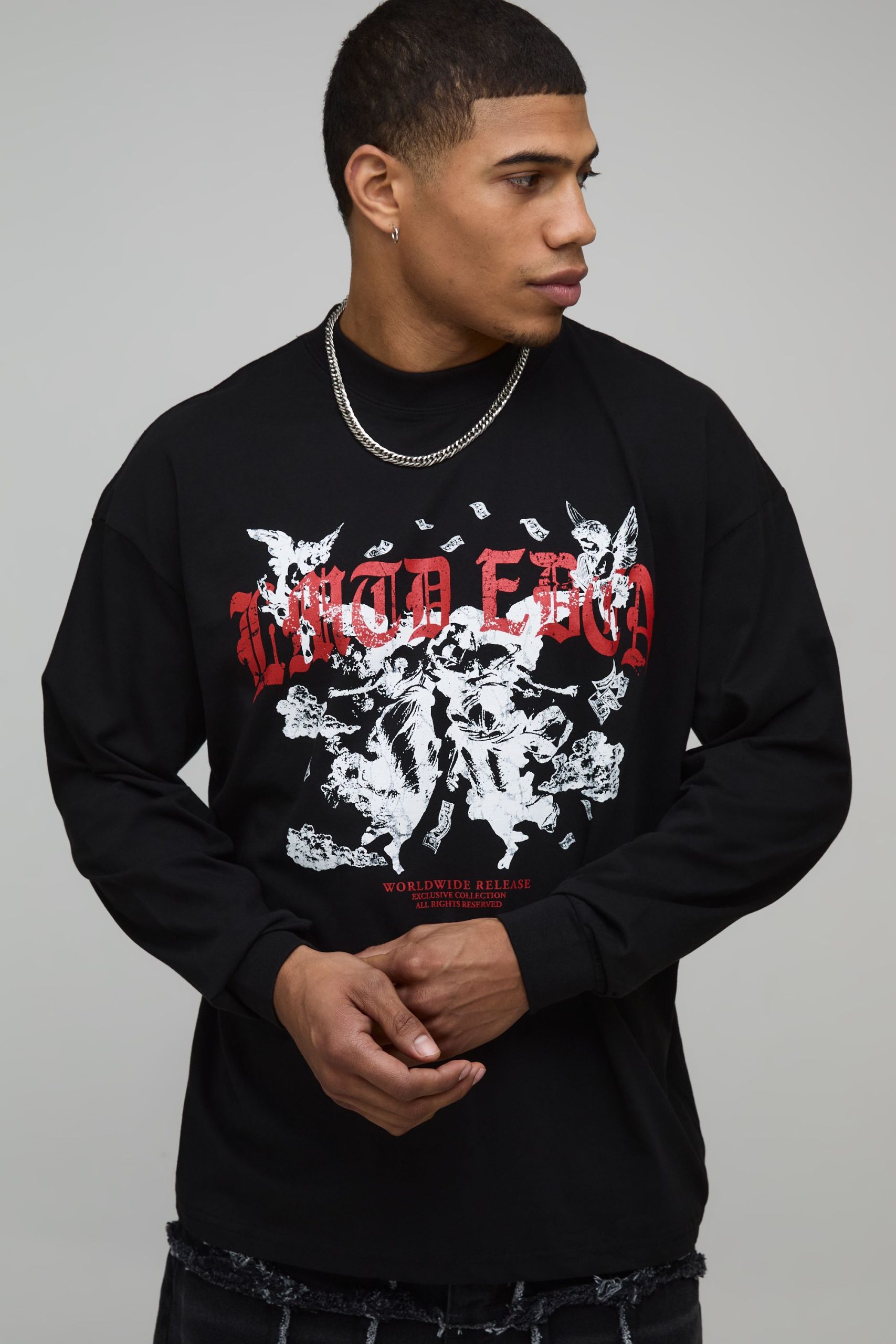 Oversized Limited Edition Gothic Printed Long Sleeve T-Shirt