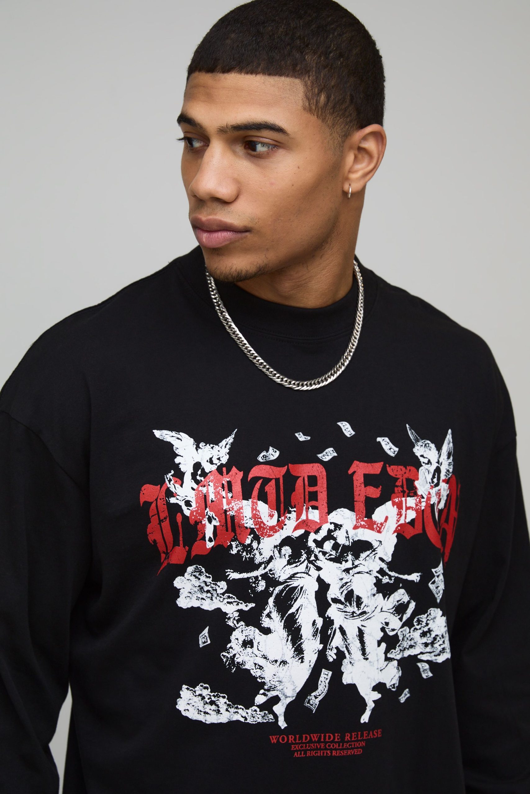 Oversized Limited Edition Gothic Printed Long Sleeve T-Shirt - Image 3