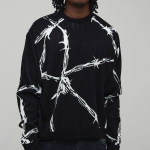 Tall Oversized Boxy Barbed Wire Jacquard Knitted Jumper