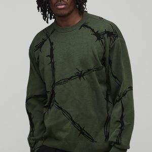 Tall Oversized Boxy Barbed Wire Jacquard Knitted Jumper