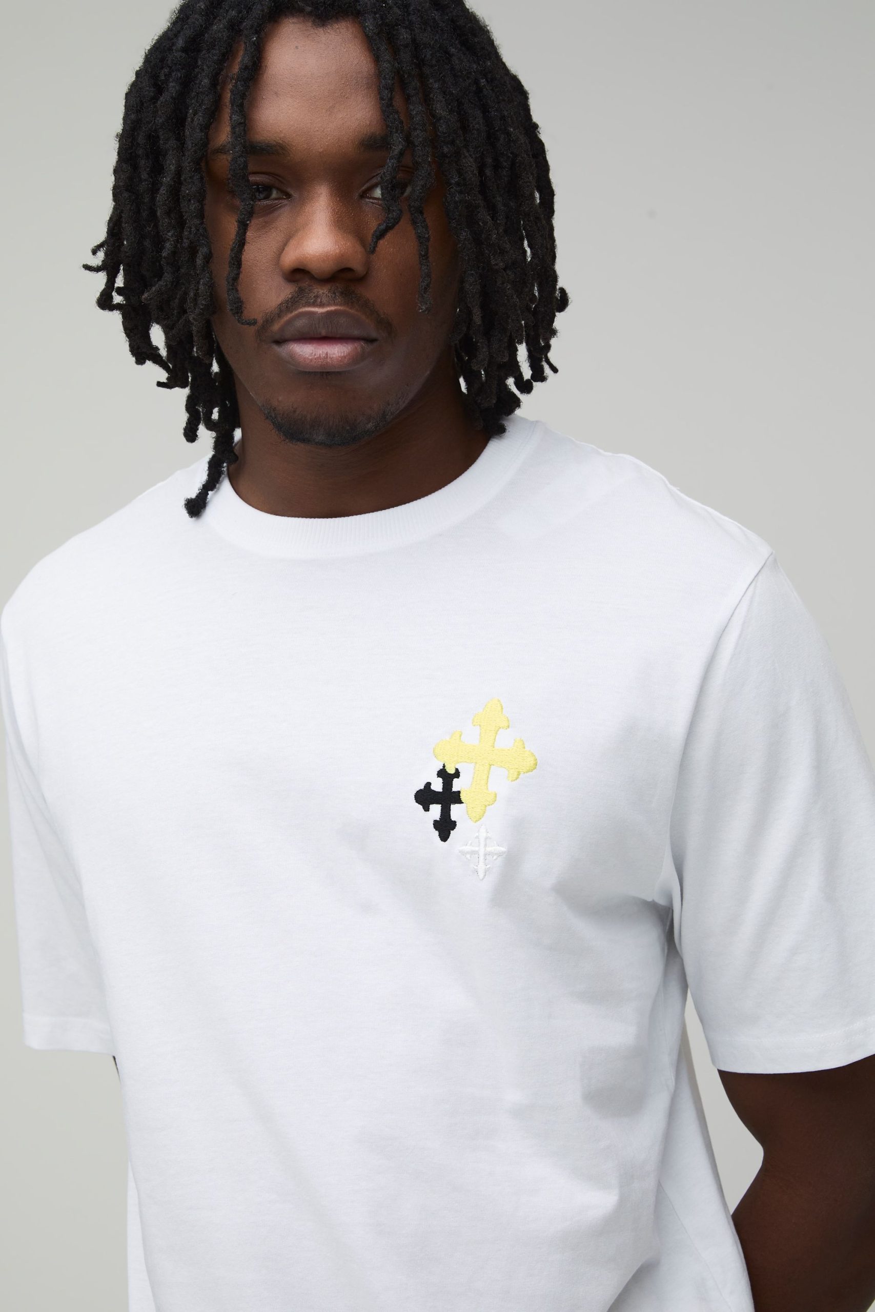 Tall Oversized Boxy Embroidered Cross T-Shirt - Image 3