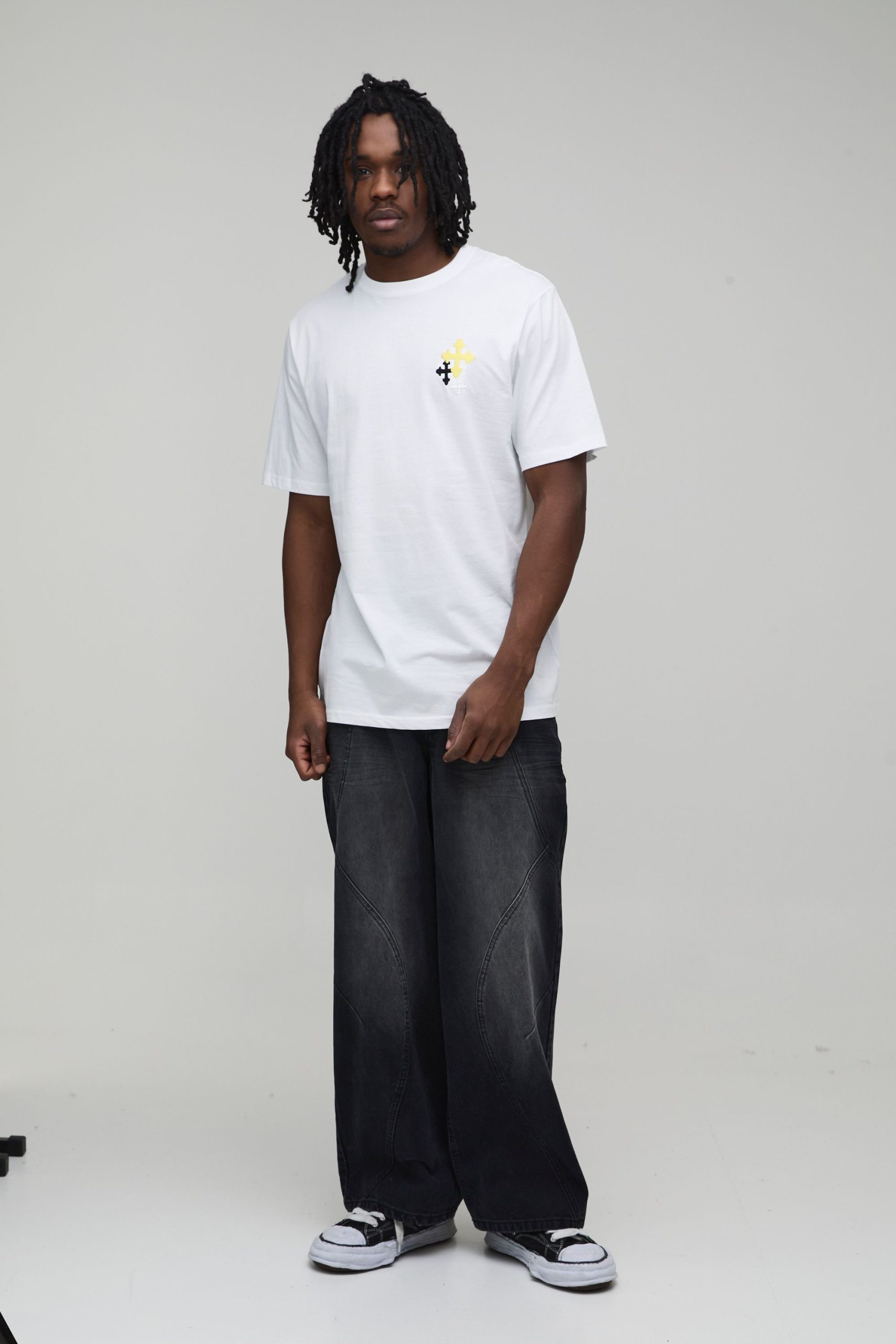 Tall Oversized Boxy Embroidered Cross T-Shirt - Image 4