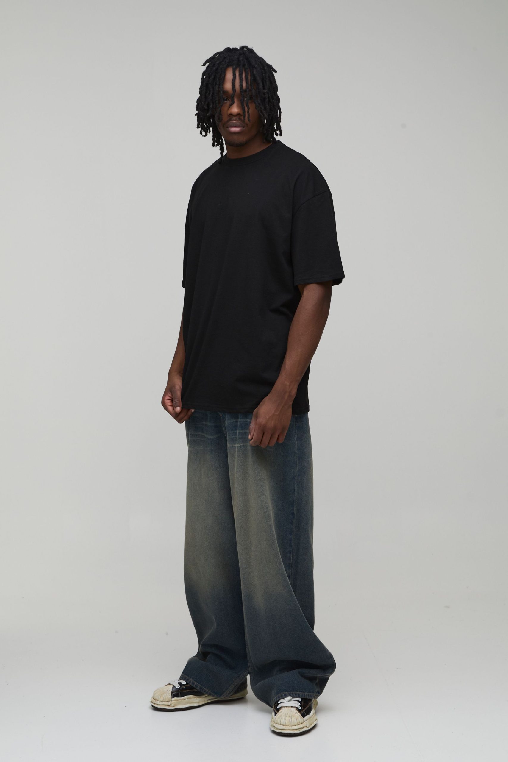 Tall Black Oversized Kyoto Postcard Large Scale Print T-Shirt - Image 4