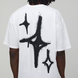 Tall White Oversized Graffiti Spray Star T-Shirt