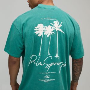 Oversized Extended Neck Washed Palm Springs Graphic T-Shirt