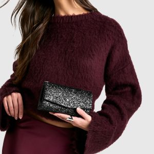 Structured Glitter Clutch Bag & Chain