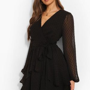 Ruffle Hem Dobby Chiffon Mini Dress