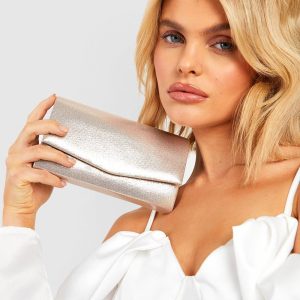Structured Metallic Clutch Bag & Chain