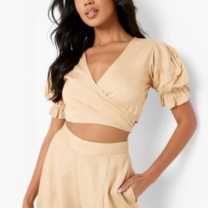 Linen Look Wrap Crop Top