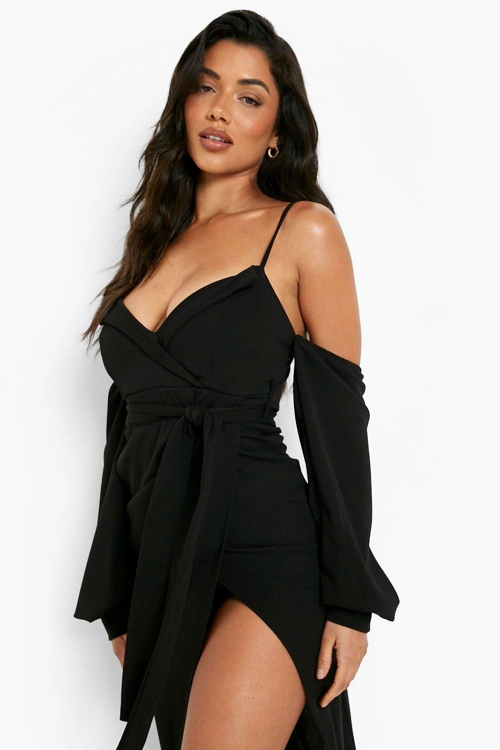 Off The Shoulder Lapel Detail Midi Dress - Image 4