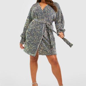 Plus Velvet Sequin Wrap Dress