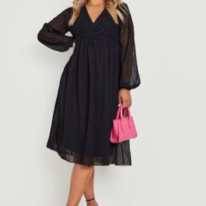 Plus Dobby Twist Front Midi Dress