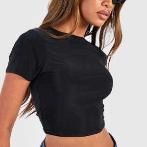 Slinky Basic Short Sleeve Crop Top
