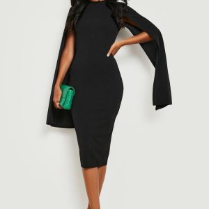 Tall Cape Sleeve Midi Bodycon Dress
