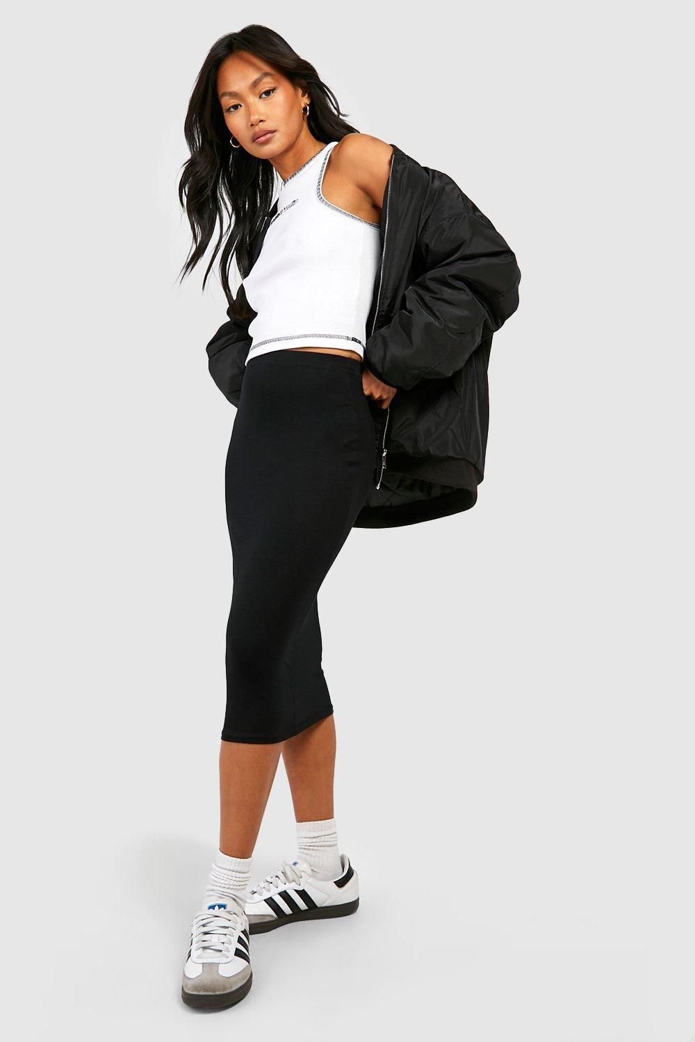 Basic Solid Black High Waisted Midi Skirt - Image 3