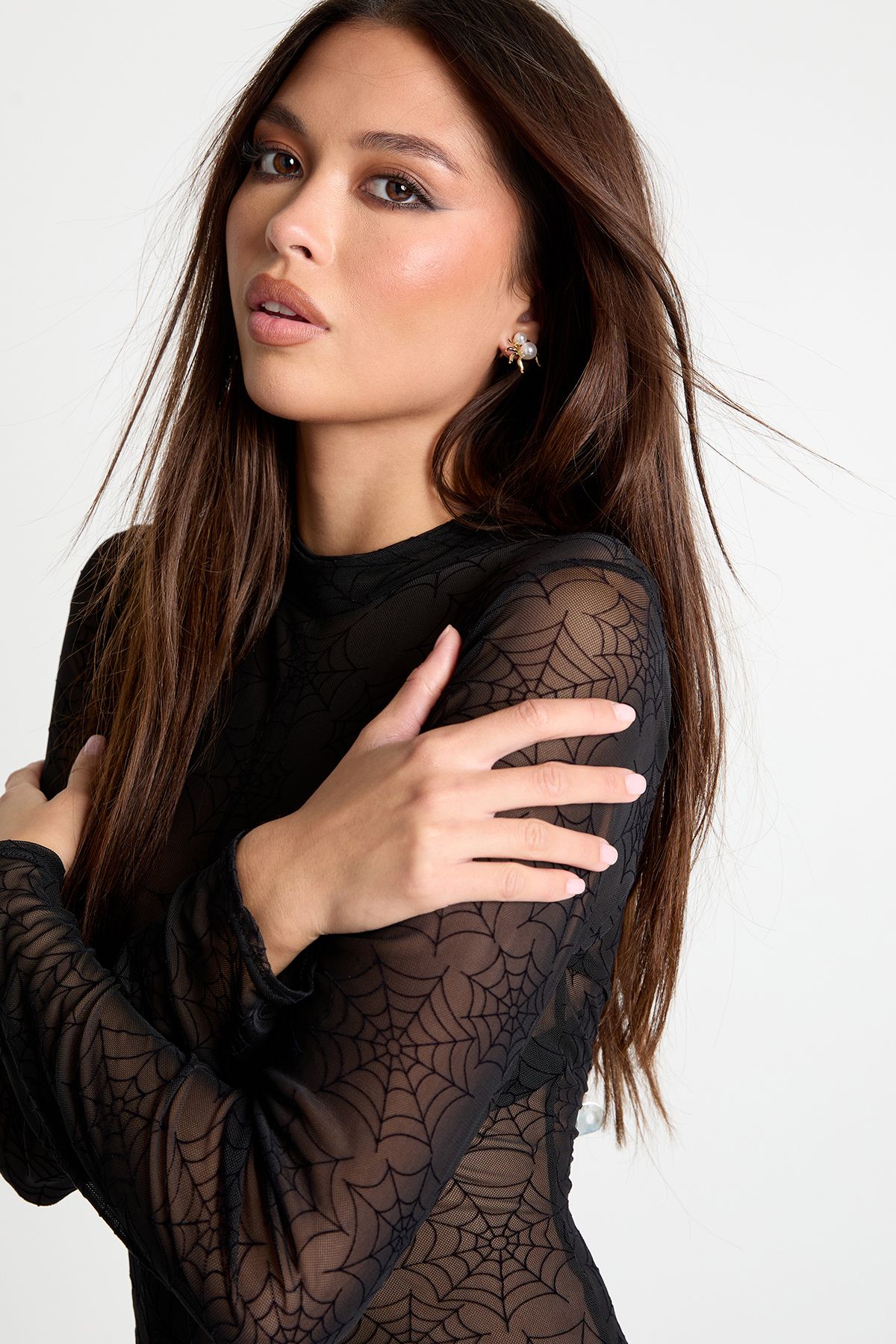 Halloween Cobweb Flock Mesh Jumpsuit - Image 4