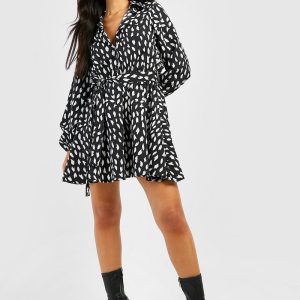 Petite Smudge Print Skater Shirt Dress