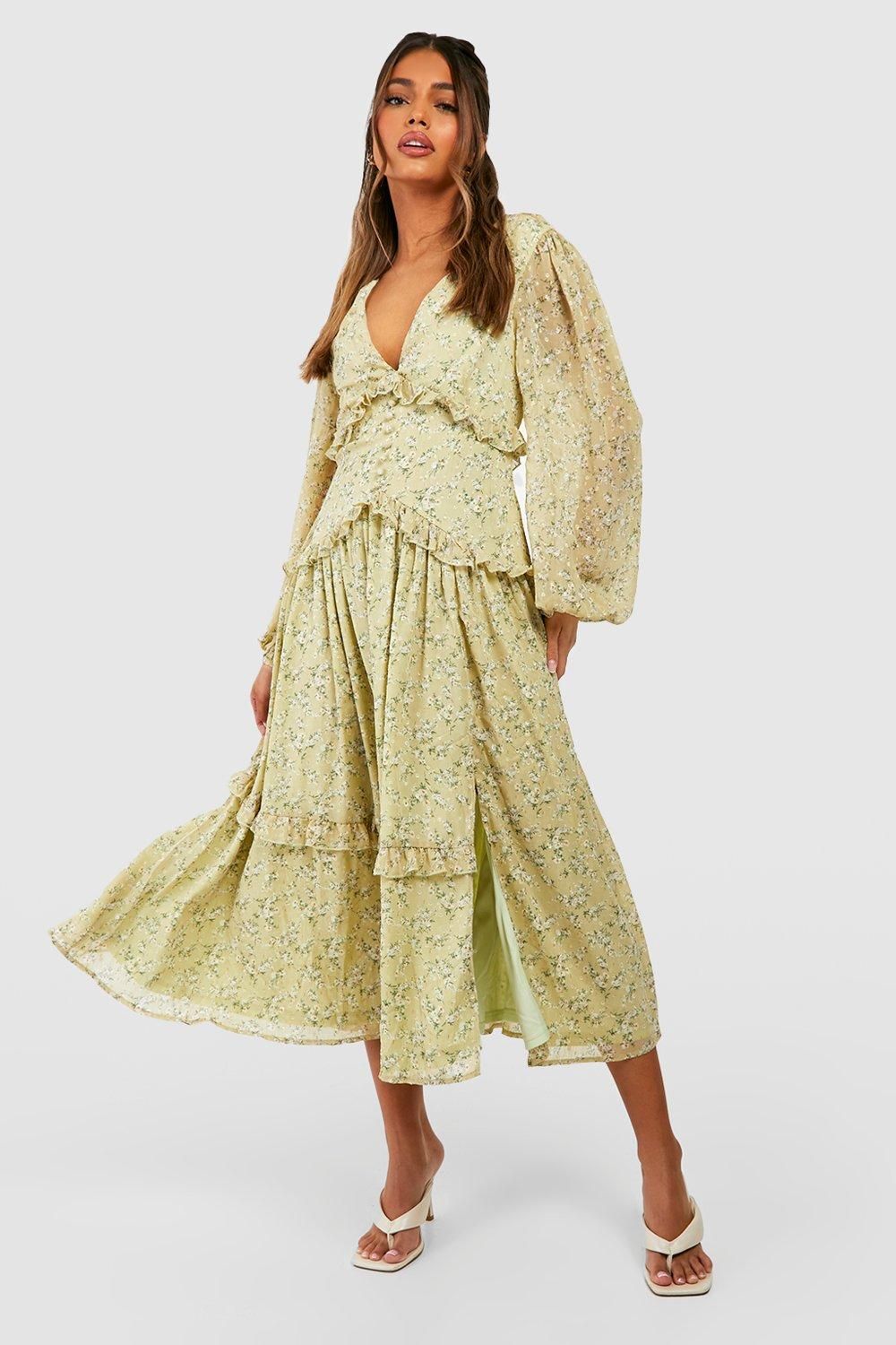 Ditsy Floral Waist Detail Midi Dress