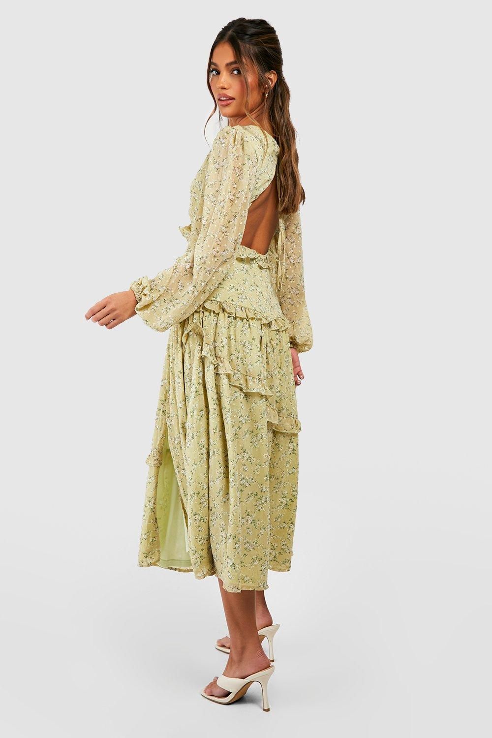 Ditsy Floral Waist Detail Midi Dress - Image 2