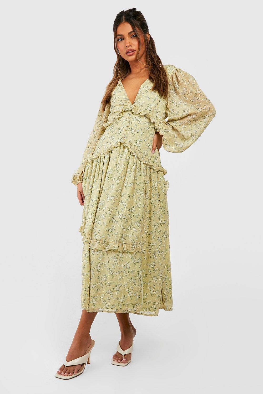 Ditsy Floral Waist Detail Midi Dress - Image 3