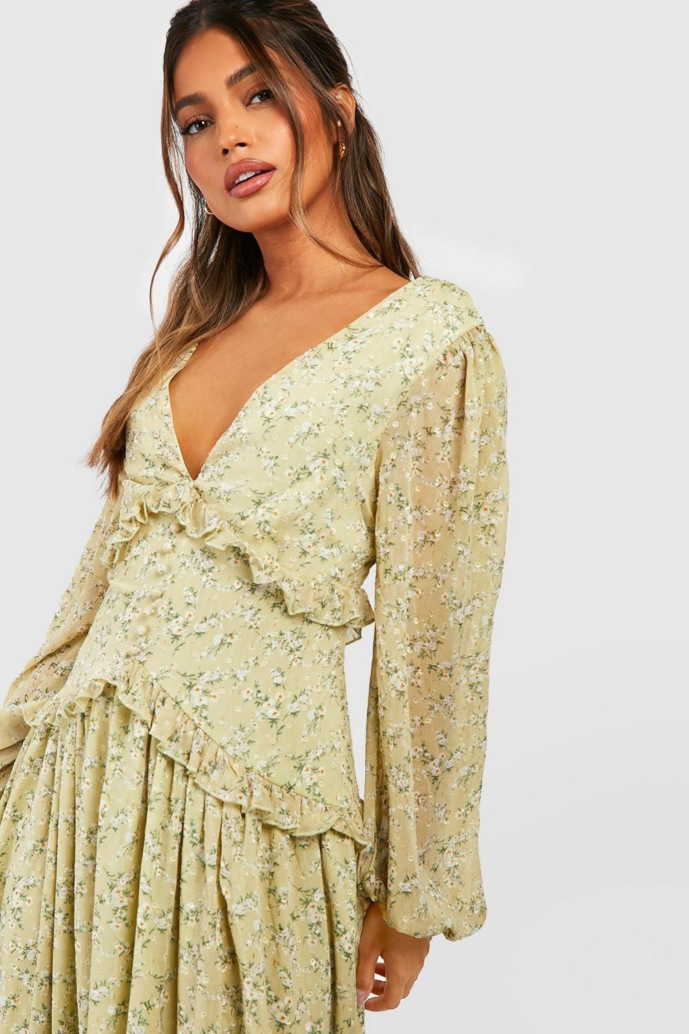 Ditsy Floral Waist Detail Midi Dress - Image 4