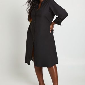 Plus Linen Look Midi Shirt Dress