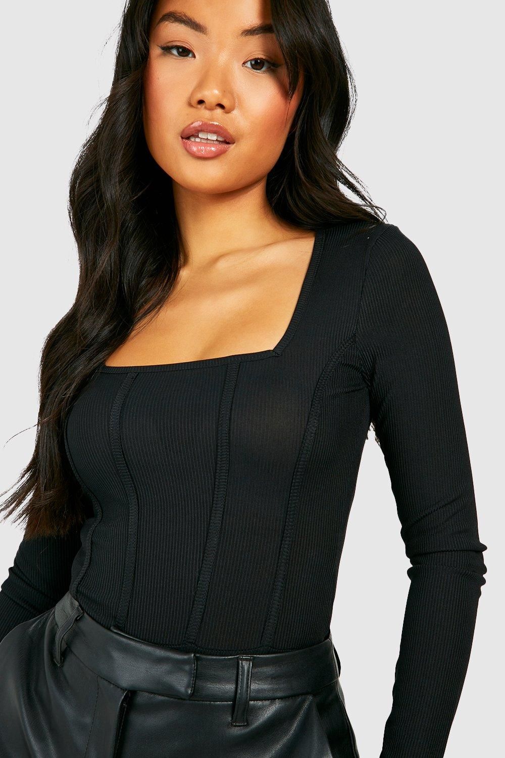 Petite Rib Corset Bodysuit - Image 3