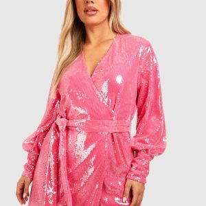 Plus Sequin Wrap Dress
