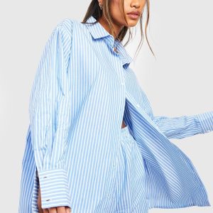 Cotton Pinstripe Oversized Pyjama Shirt