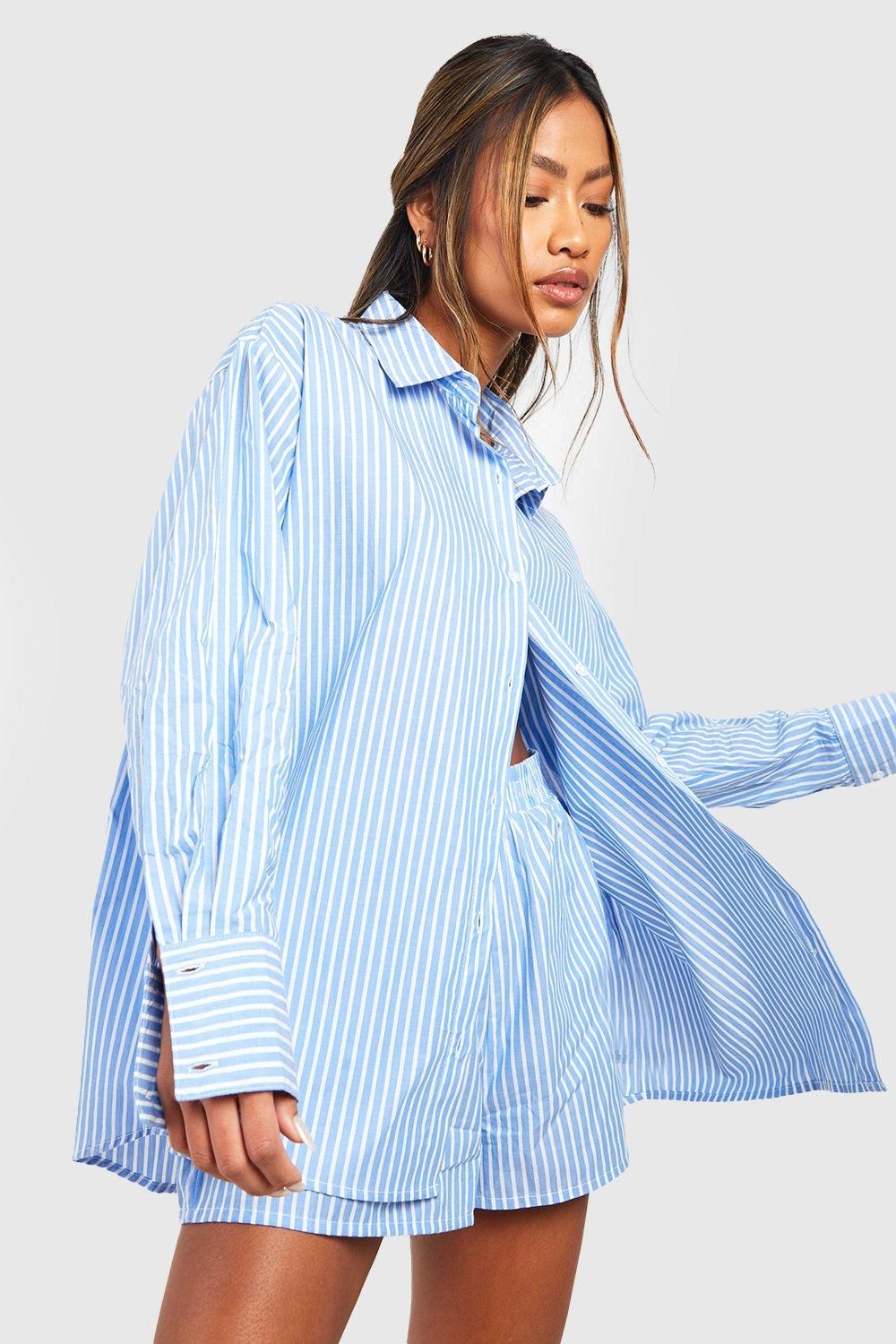 Cotton Pinstripe Oversized Pyjama Shirt