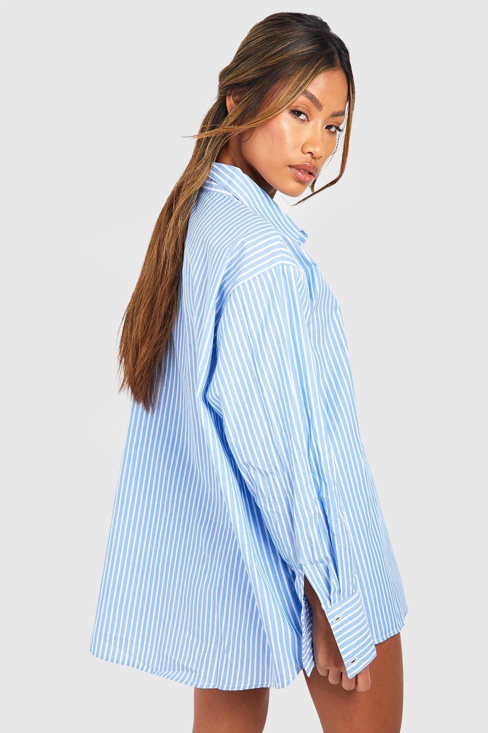 Cotton Pinstripe Oversized Pyjama Shirt - Image 2
