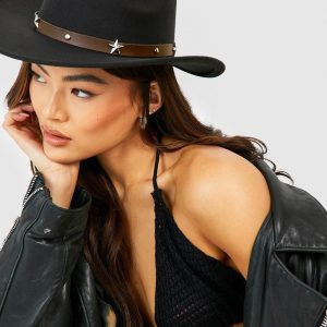 Black Star Studded Trim Western Cowboy Hat