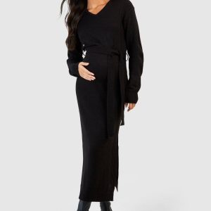 Maternity Knitted Split Midaxi Dress