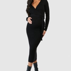 Maternity Knitted Wrap Midi Dress