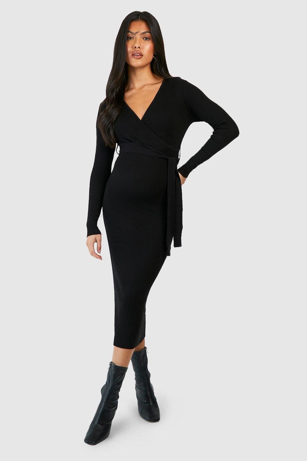 Maternity Knitted Wrap Midi Dress - Image 3