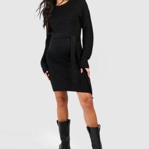 Maternity Soft Knit Tie Waist Jumper Dress