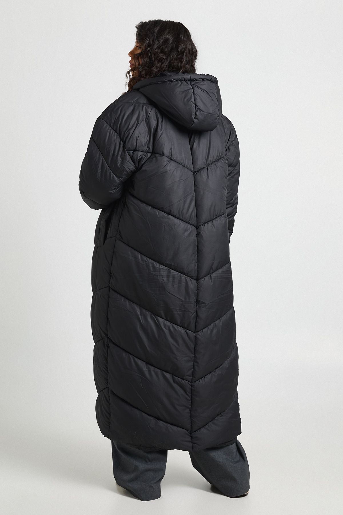 Hooded Quilt Detail Maxi Puffer - Image 2