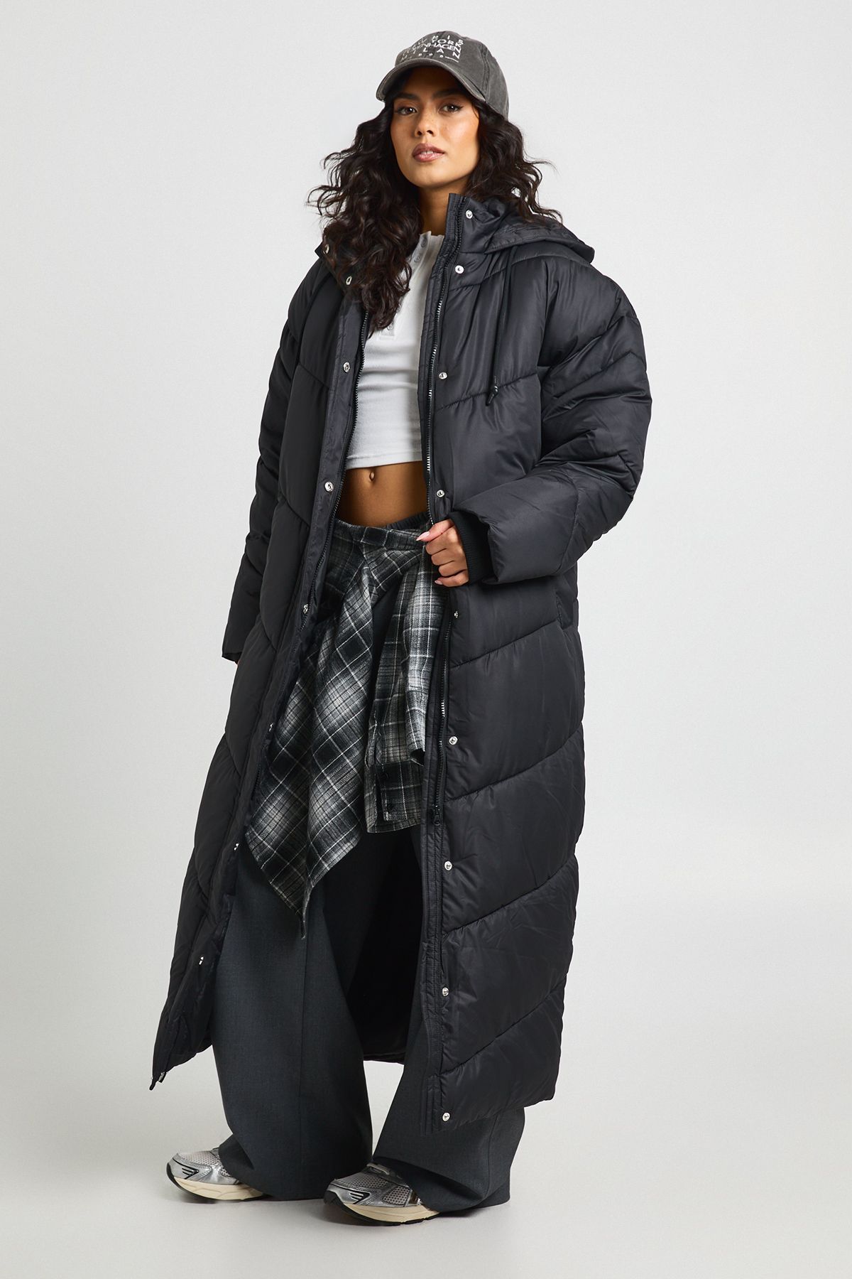 Hooded Quilt Detail Maxi Puffer - Image 3