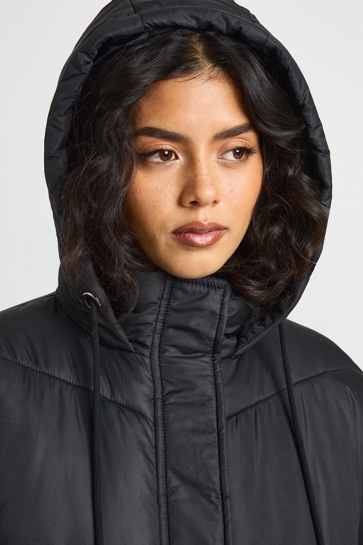 Hooded Quilt Detail Maxi Puffer - Image 4
